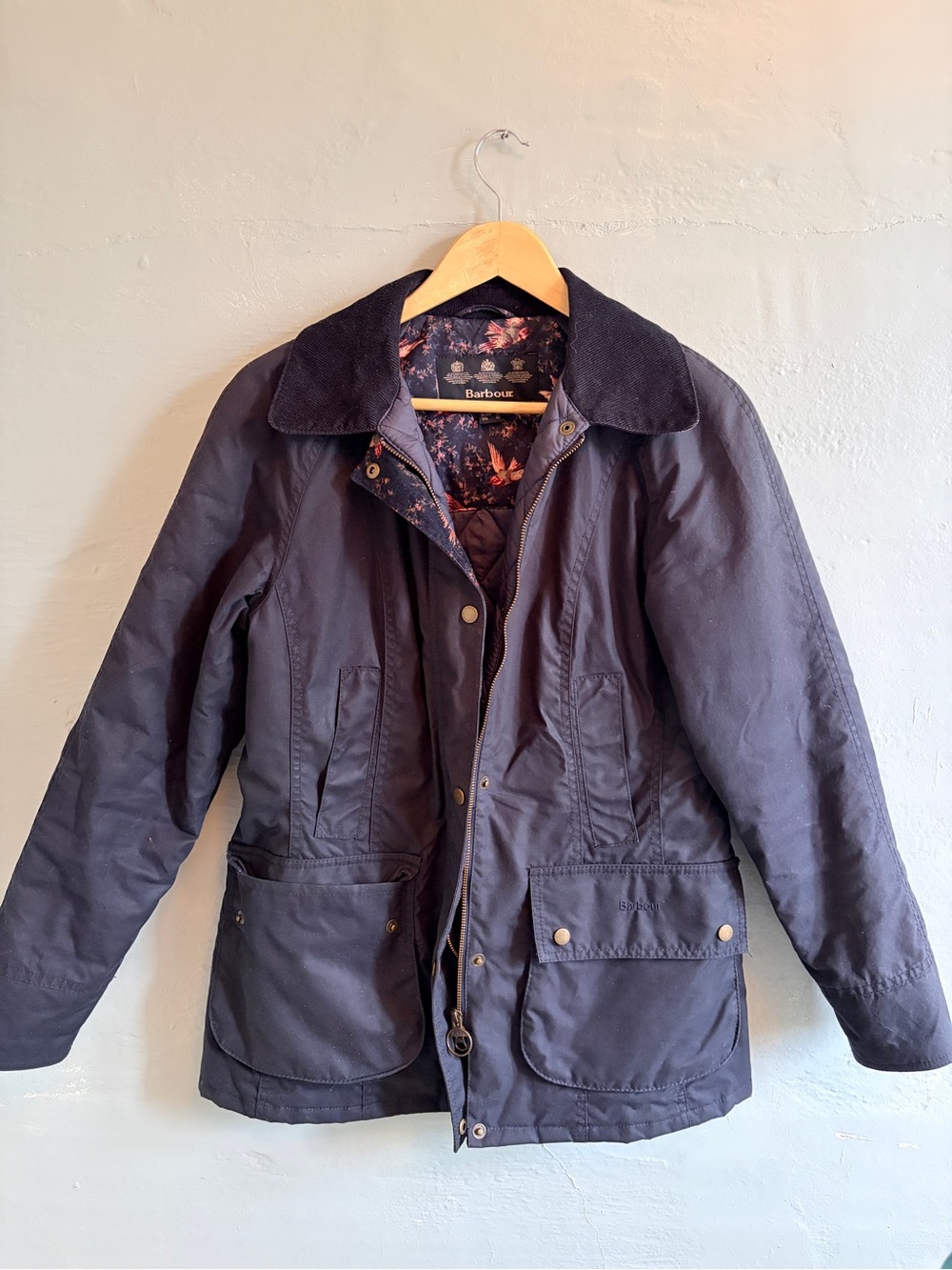 Barbour Navy Jacket with Floral Quilted Lining